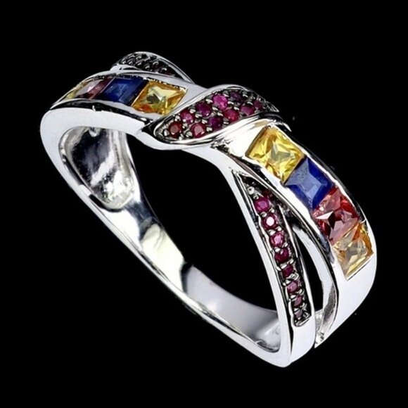 925 Sterling Silver Ring Sz 6.75 with Natural Sapphire & Ruby Gems - Picture 2 of 11